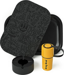 Black Rolling Tray Set with Magnetic Lid 7"X5" - Smoking Accessories by