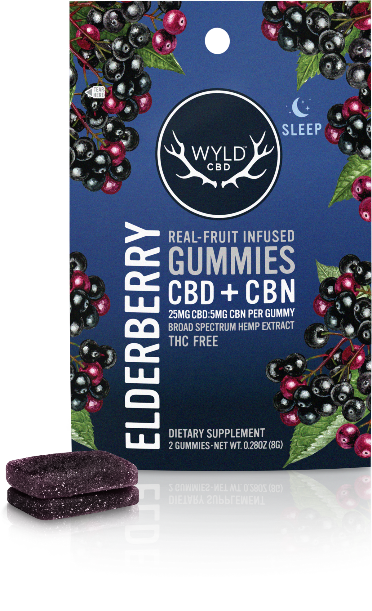 WYLD CBD Real Fruit Infused CBD + CBN Sleep Elderberry Gummies