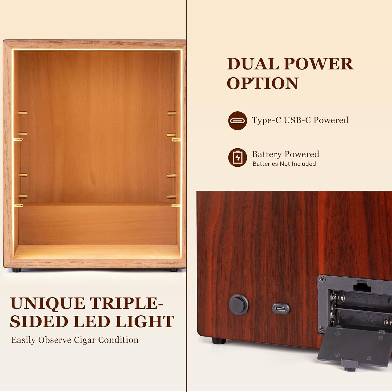 60-100 Count Cigar Humidor Cabinet with LED and Digital Hygrometer