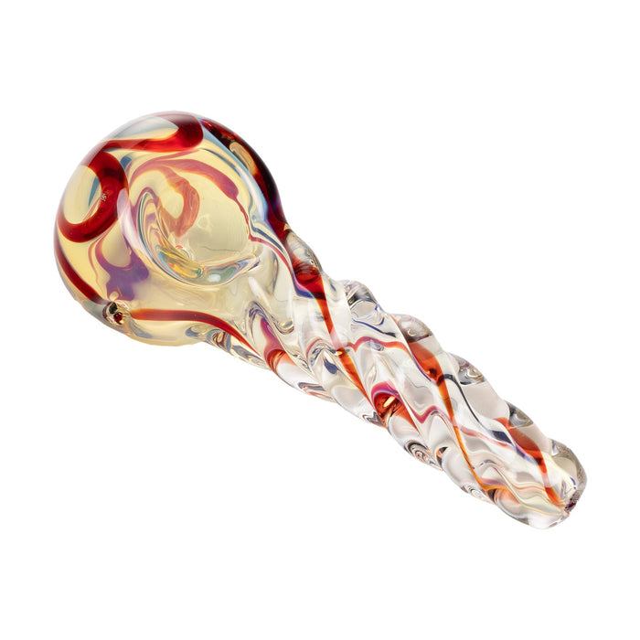 Human Grade Twist Glass Spoon Pipe Model B, Clear Red