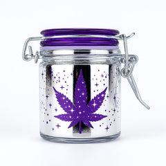 AIRTIGHT GLASS METALLIC SILVER/PURPLE LEAF GALAXY STORAGE JAR - Discreet Smoker