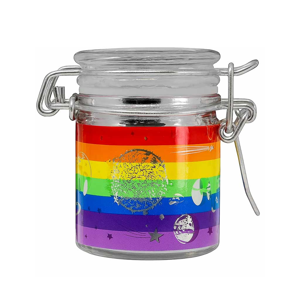 AIRTIGHT GLASS RAINBOW GALAXY STORAGE JAR WITH CLAMPING LID - Discreet Smoker