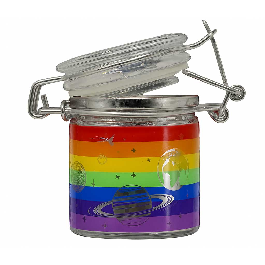 AIRTIGHT GLASS RAINBOW GALAXY STORAGE JAR WITH CLAMPING LID - Discreet Smoker