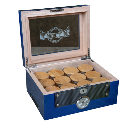 Glass Top Cobalt Blue Humboldt Humidor - Discreet Smoker