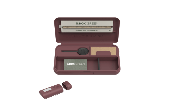 Tobox Green All-In-One Pocket Size Smell-Proof Stash Box Rolling Kit, Red (Mauve)