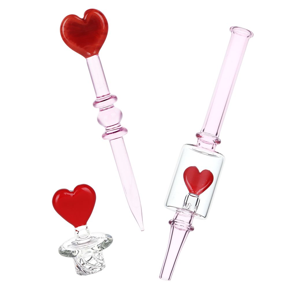 Pulsar Valentine's Love Hearts Glass Dab Rig Set - 8.5" / 14mm F - Discreet Smoker