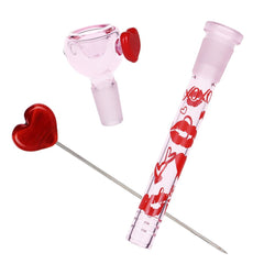 Pulsar Valentine's XOXO Glass Beaker Water Pipe & Hand Pipe Set - 10" / 14mm F - Discreet Smoker