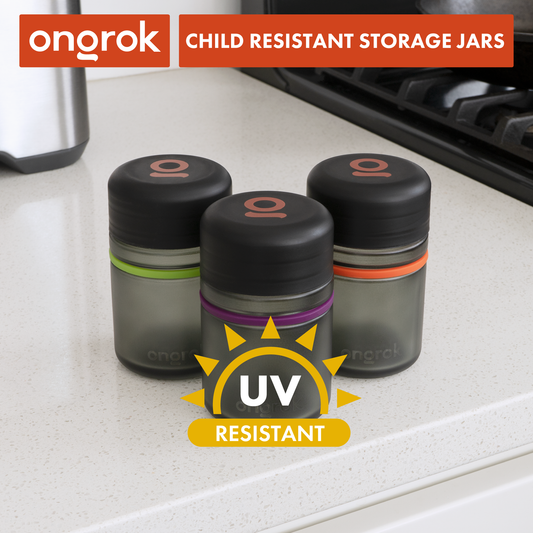 Ongrok Child Resistant Glass Storage Jar, 3 pack x 180ml each - Discreet Smoker