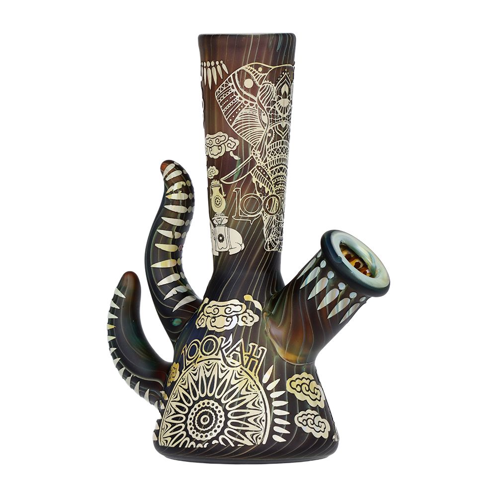 Lookah Glass Sacred Elephant Black Etched Water Pipe - 5.5" / 14mm F - Discreet Smoker