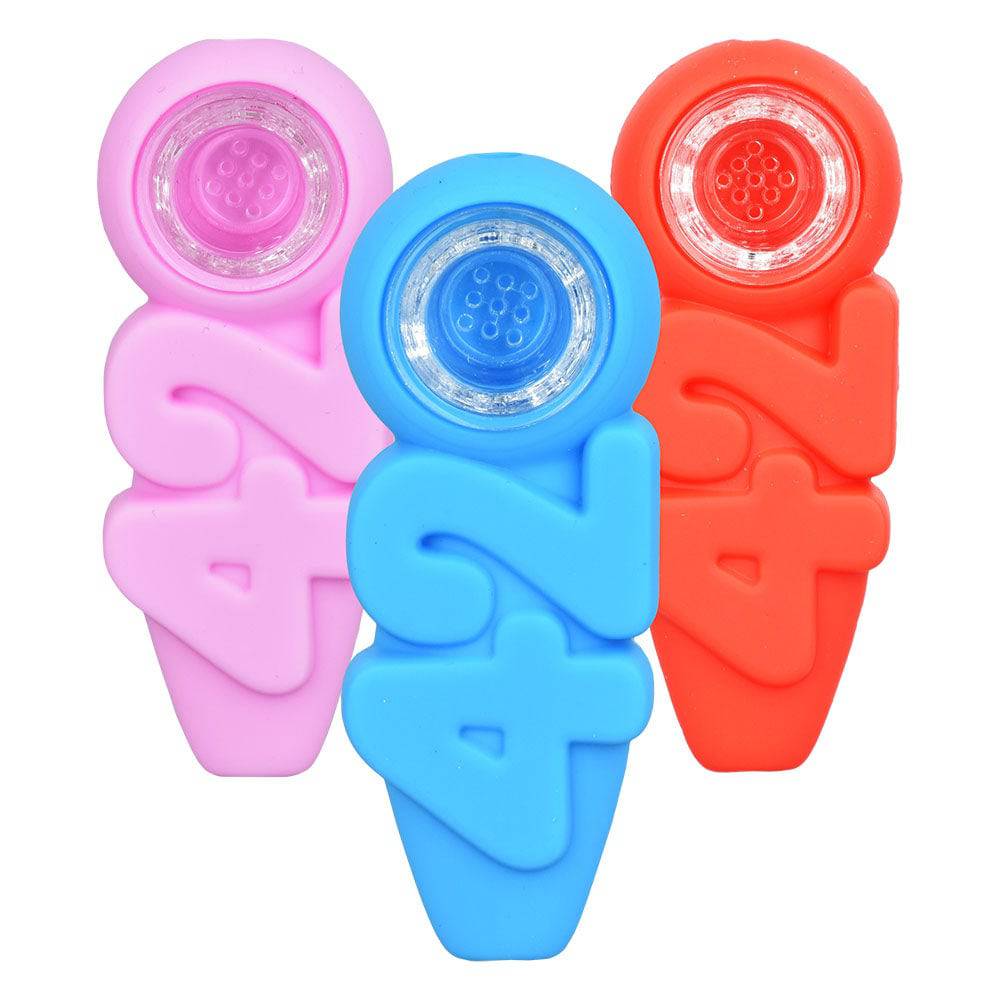 420 Silicone Hand Pipe | 4" | Assorted Colors | 5pc Set - Discreet Smoker