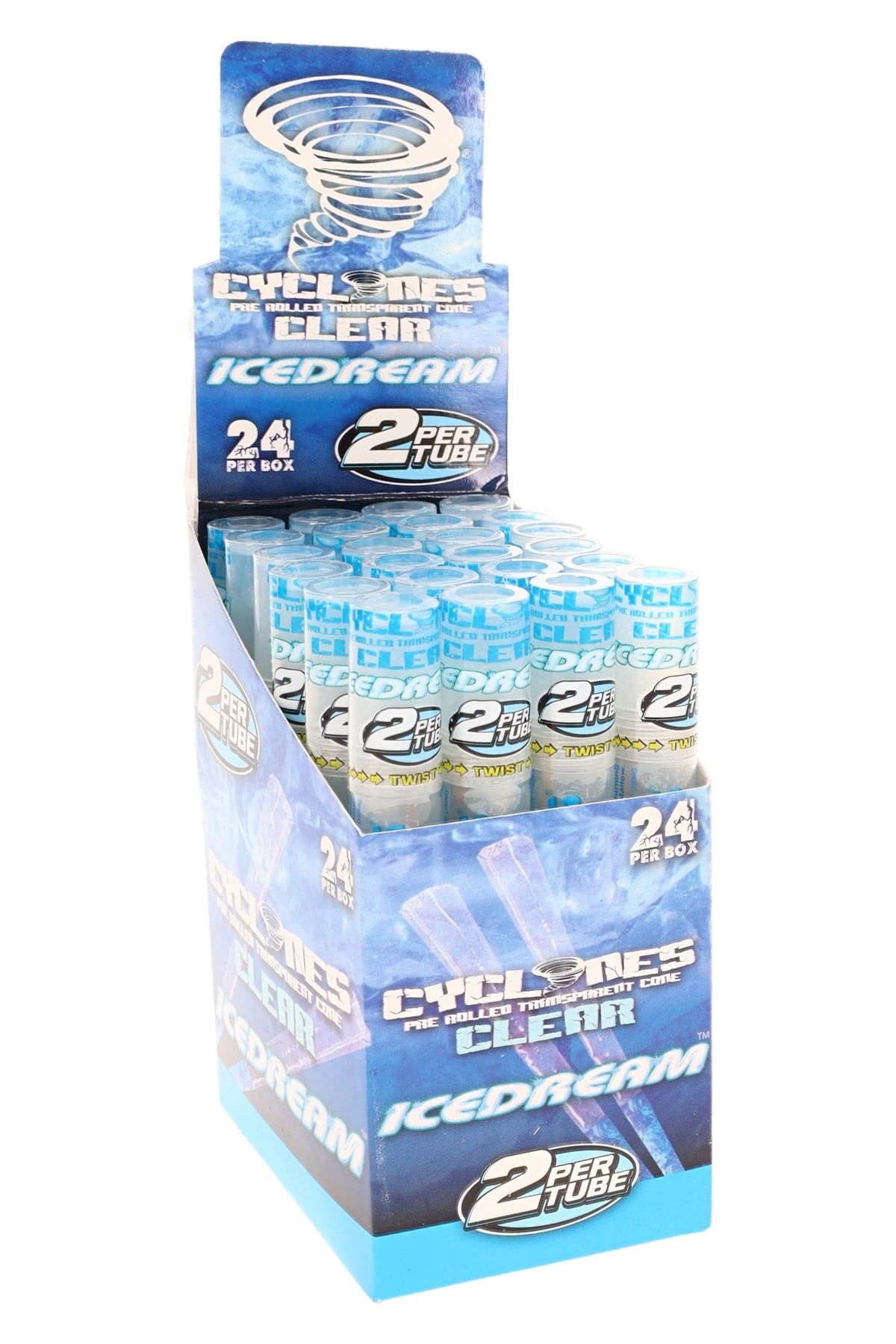 Cyclones Clear King Size Cones Display – 24 Tubes – 2/Tube - Discreet Smoker