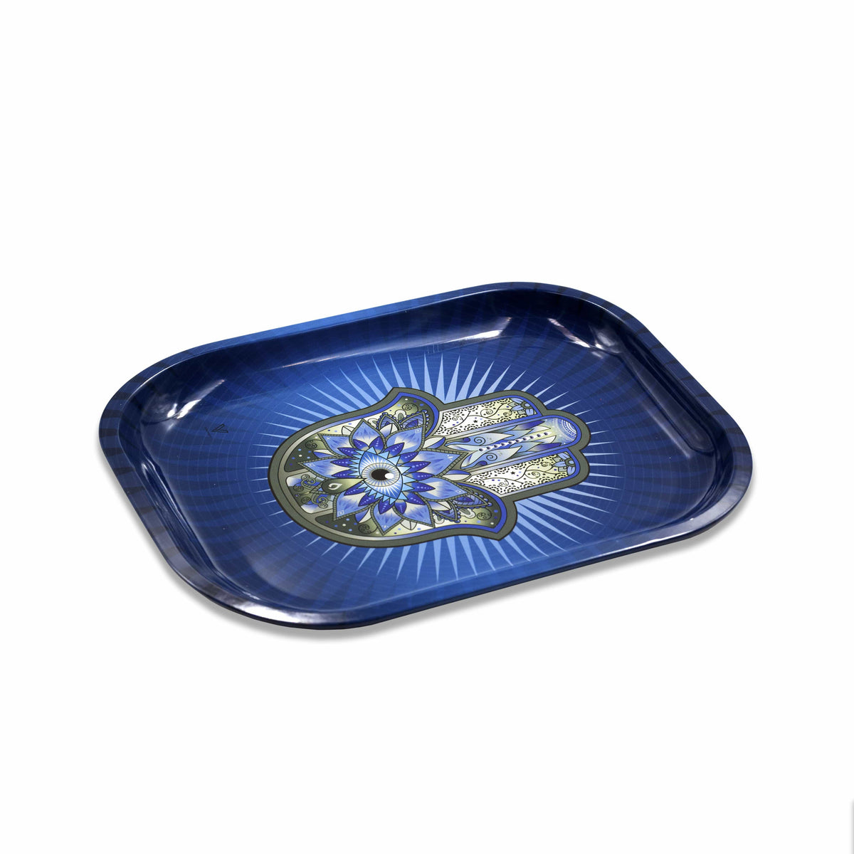 Hamsa Blue Metal Rollin' Tray - Discreet Smoker
