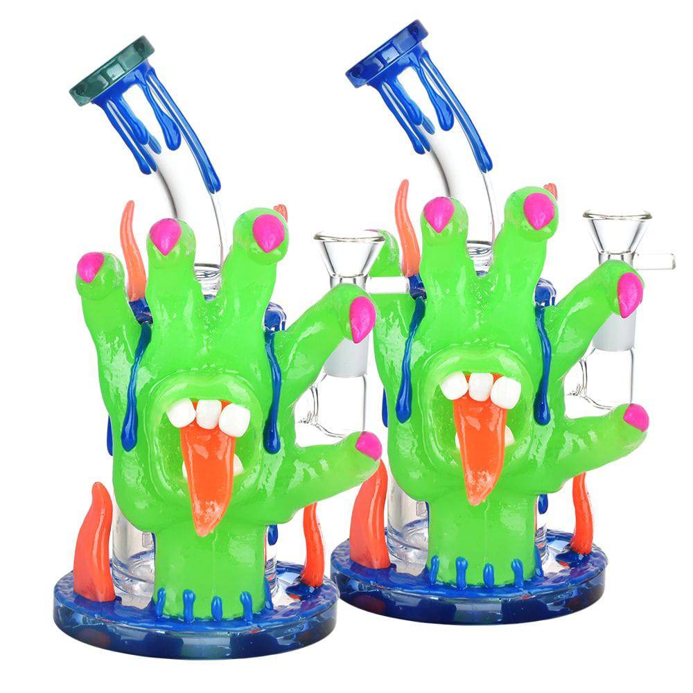 Reach Out And Taste The World Glow In The Dark Water Pipe - 8" / 14mm F - Discreet Smoker
