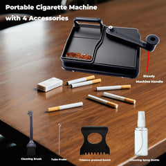 Cigarette Rolling Machine, Manual Cigarette Roller Cigarette Tobacco Injector for 8Mm Diameter Pipes and Most Cigarette Tubes - Includes Pressed Board, Cleaning Brush, Tube Probe, Spray Bottle (Black)