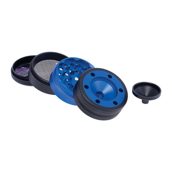 ALUMINIUM GRINDER W/ CONE HOLDER & FUNNEL, Blue