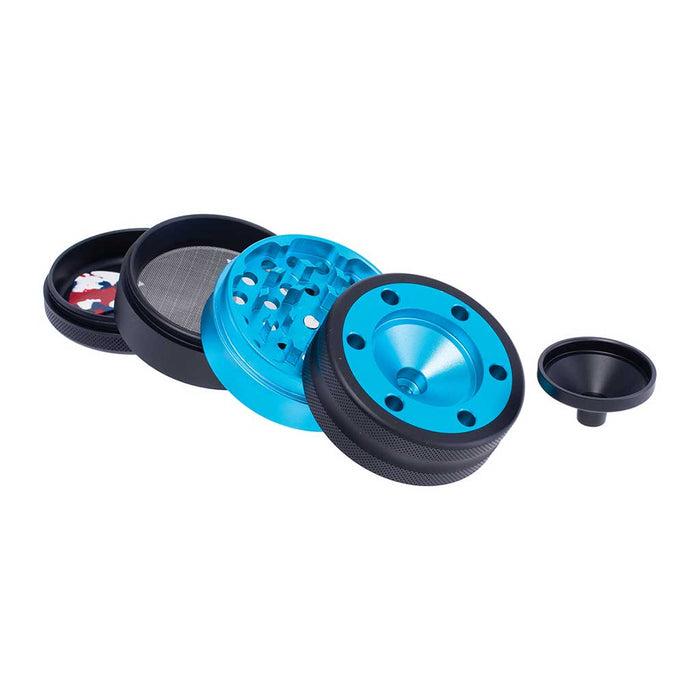 ALUMINIUM GRINDER W/ CONE HOLDER & FUNNEL, Light Blue