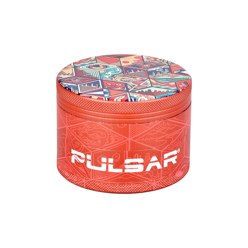 Pulsar Design Series Grinder with Side Art - Symbolic Tiles / 4pc / 2.5" - Discreet Smoker