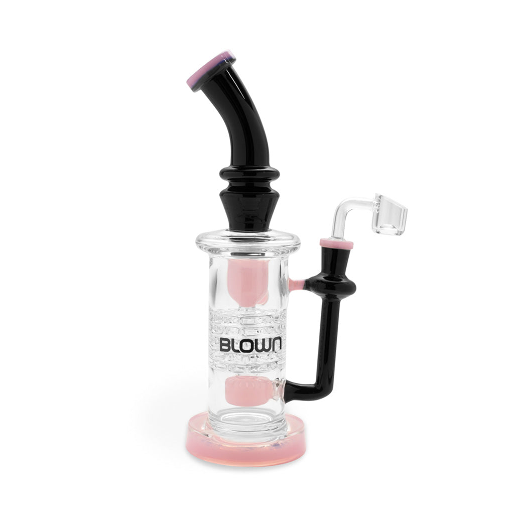 BLOWN Glass Goods ZETA 12in Rig w/ 5-Stack Plate Perc + Recycler & Drum Perc - Discreet Smoker