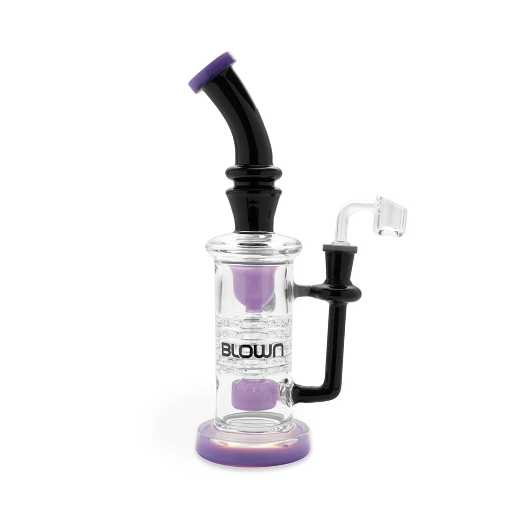 BLOWN Glass Goods ZETA 12in Rig w/ 5-Stack Plate Perc + Recycler & Drum Perc - Discreet Smoker