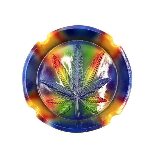 TIE DYE POLYSTONE LEAF ROUND ASHTRAY - Discreet Smoker