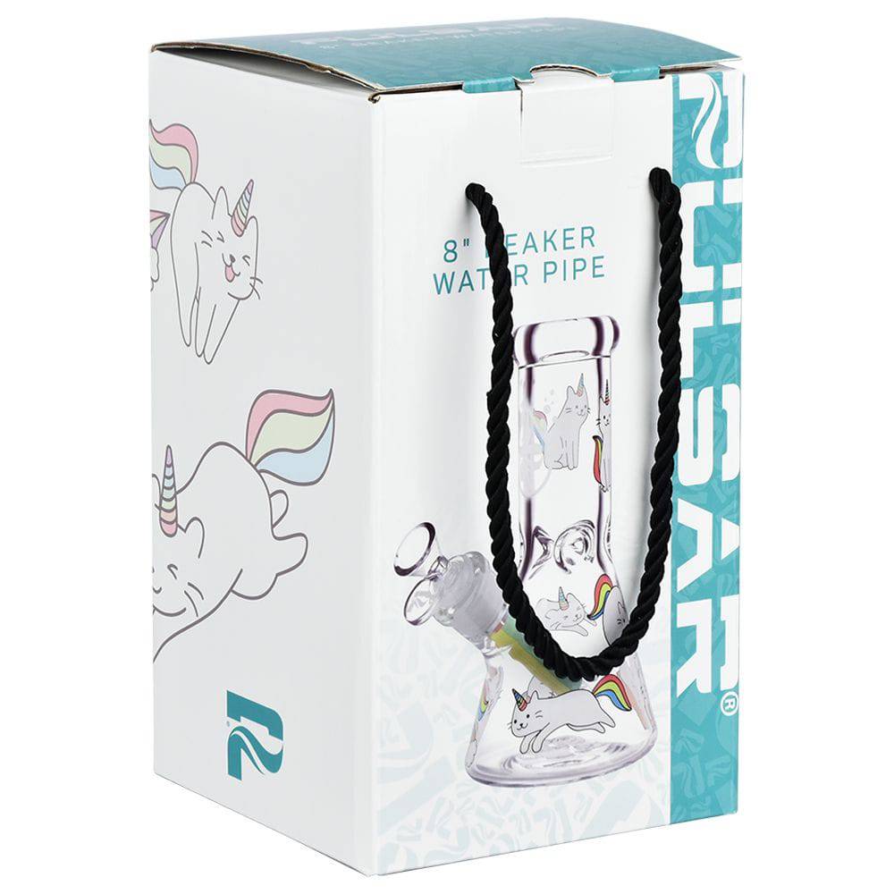 Pulsar Caticorns Design Series Glass Beaker Water Pipe - 8" / 14mm F - Discreet Smoker