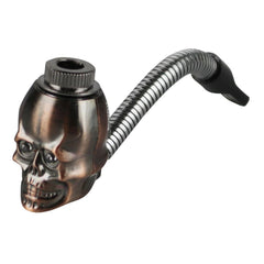 Metal Skull Hand Pipe w/ Flexible Stem - Discreet Smoker
