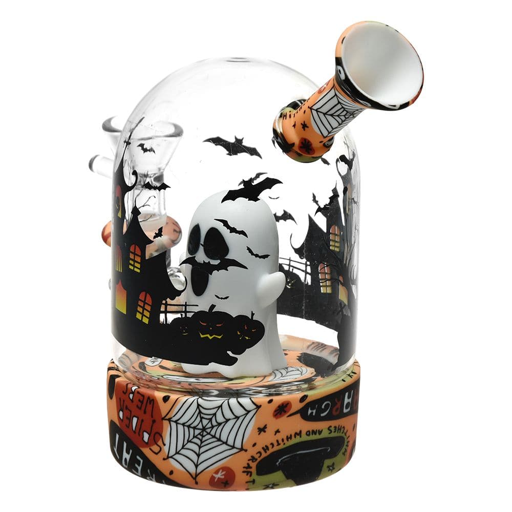 Haunted House Bell Jar Silicone & Glass Water Pipe - 4.5" / 14mm F / Designs Vary - Discreet Smoker