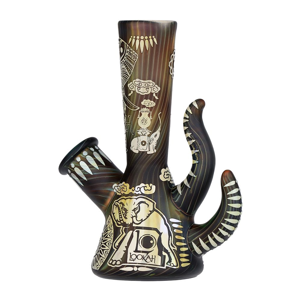 Lookah Glass Sacred Elephant Black Etched Water Pipe - 5.5" / 14mm F - Discreet Smoker