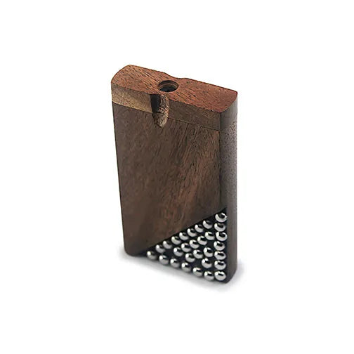 Handmade Wooden Studded Dugout w/ One Hitter - Discreet Smoker