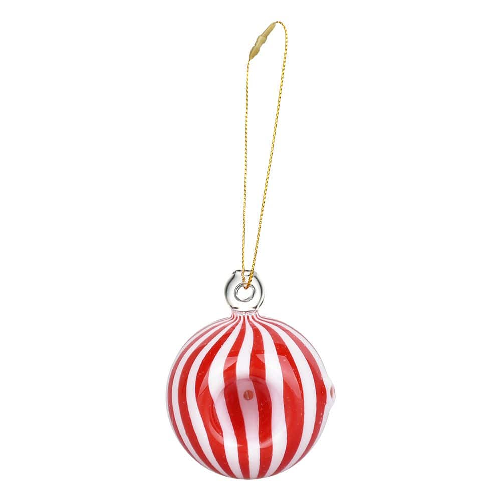 Santa's Secret Hangable Glass Christmas Ornament Hand Pipe - 2.75" / Peppermint - Discreet Smoker