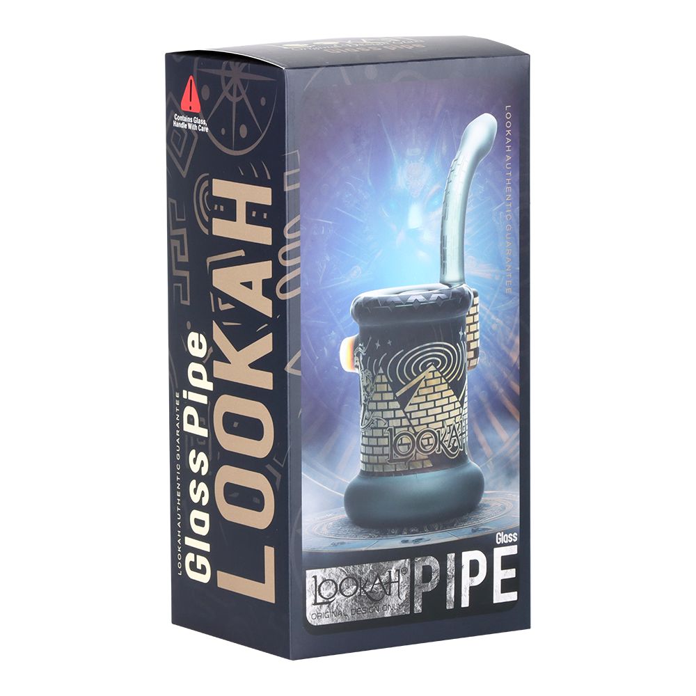 Lookah Glass Sacred Pyramid Black Etched Bubbler - 6" - Discreet Smoker