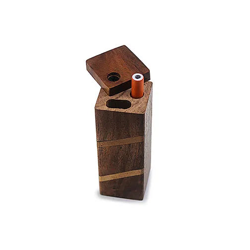 Handmade Wooden Striped Dugout w/ One Hitter - Discreet Smoker