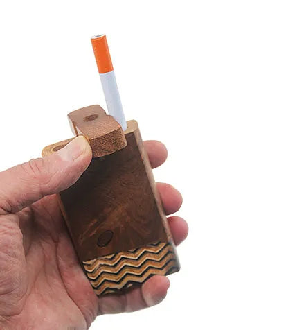 Handmade Wooden Wave Pattern Dugout w/ One Hitter - Discreet Smoker