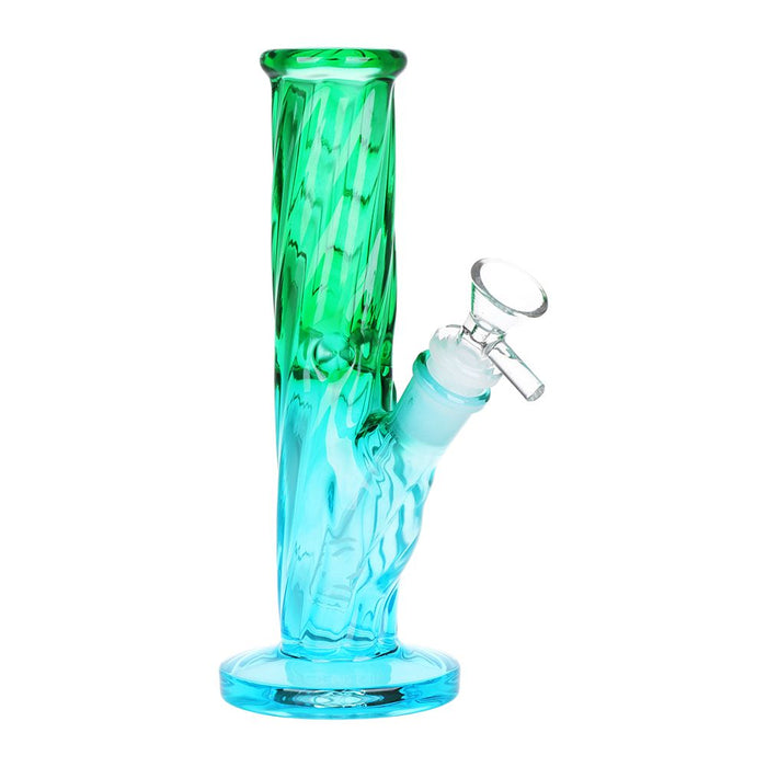 SeshGear Twist Ombre Straight Tube Glass Water Pipe | 7.75" | 14mm F, Green / Blue