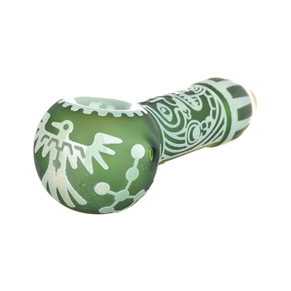 Milkyway Maya Face Sandblasted Glass Spoon Pipe | 4.5" - Discreet Smoker