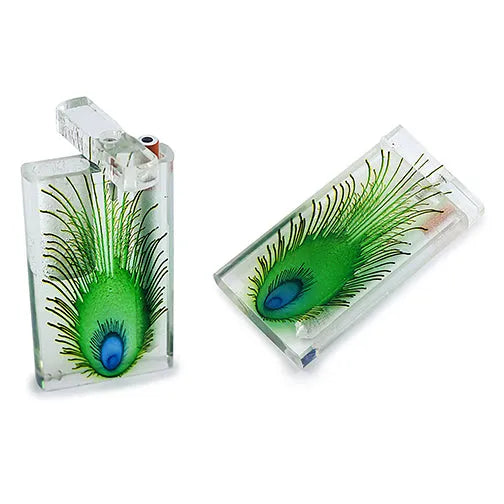 Handmade Acrylic Peacock Dugout w/ One Hitter - Discreet Smoker