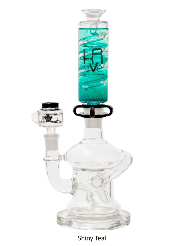Krave Glass Freezable Recycler Bong, Pink Glaxy Dust