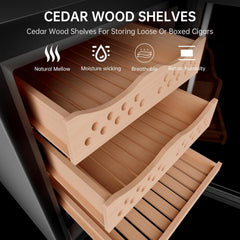 50L Electric Cigar Humidor Cabinet with 3 Cedar Wood Shelves for 300 Counts, Humidity Temperature Control, Heating & Cooling Humidor Electric Cigar Humidor Cabinet with Water Tank, Gift for Men