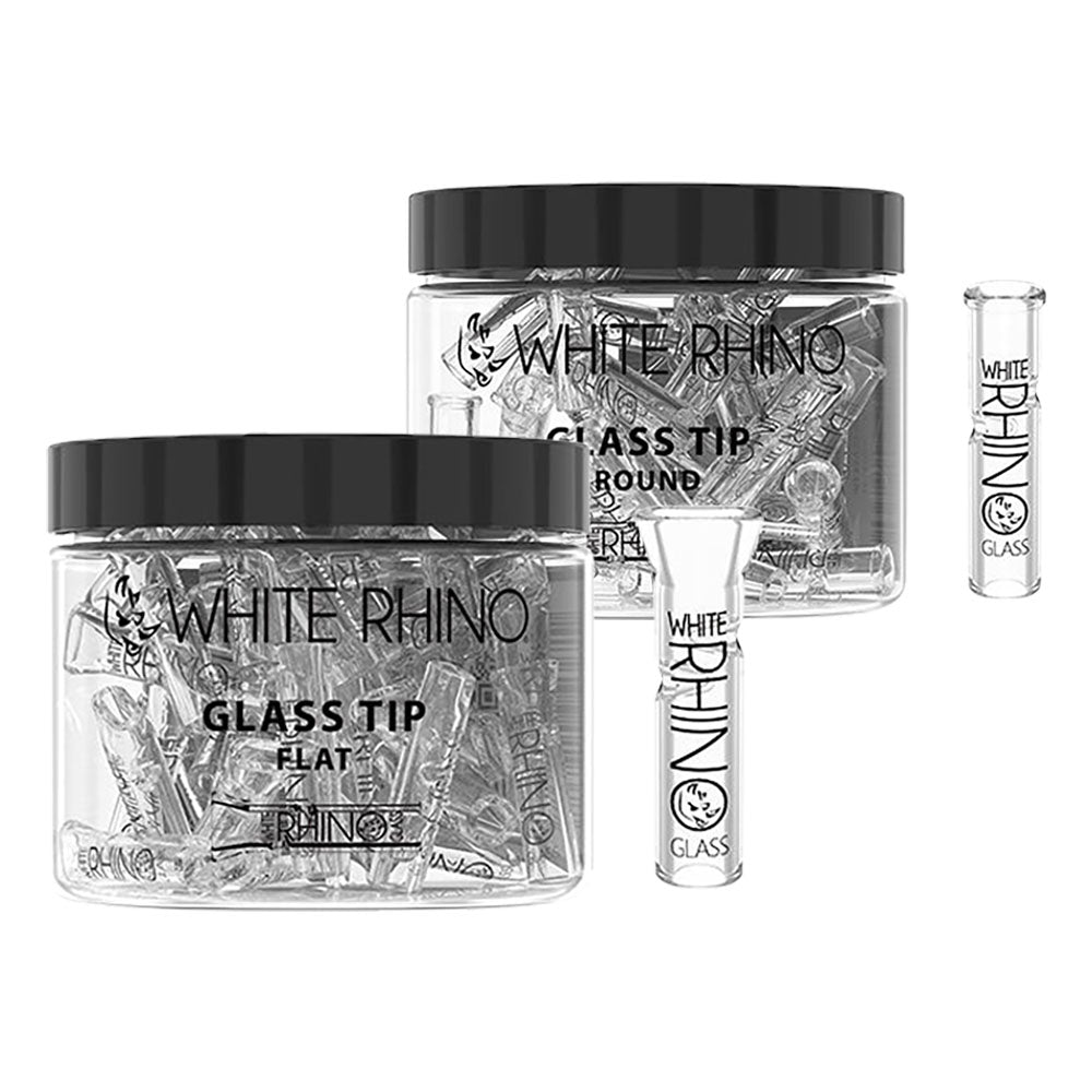 White Rhino Glass Tip | 50pc Jar - Discreet Smoker