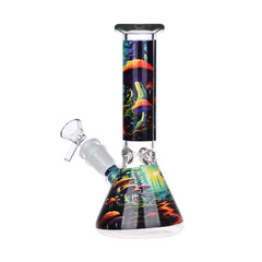 Mushroom Forest Glass Beaker Water Pipe Smoking Set - 7.75" / 14mm F - Discreet Smoker