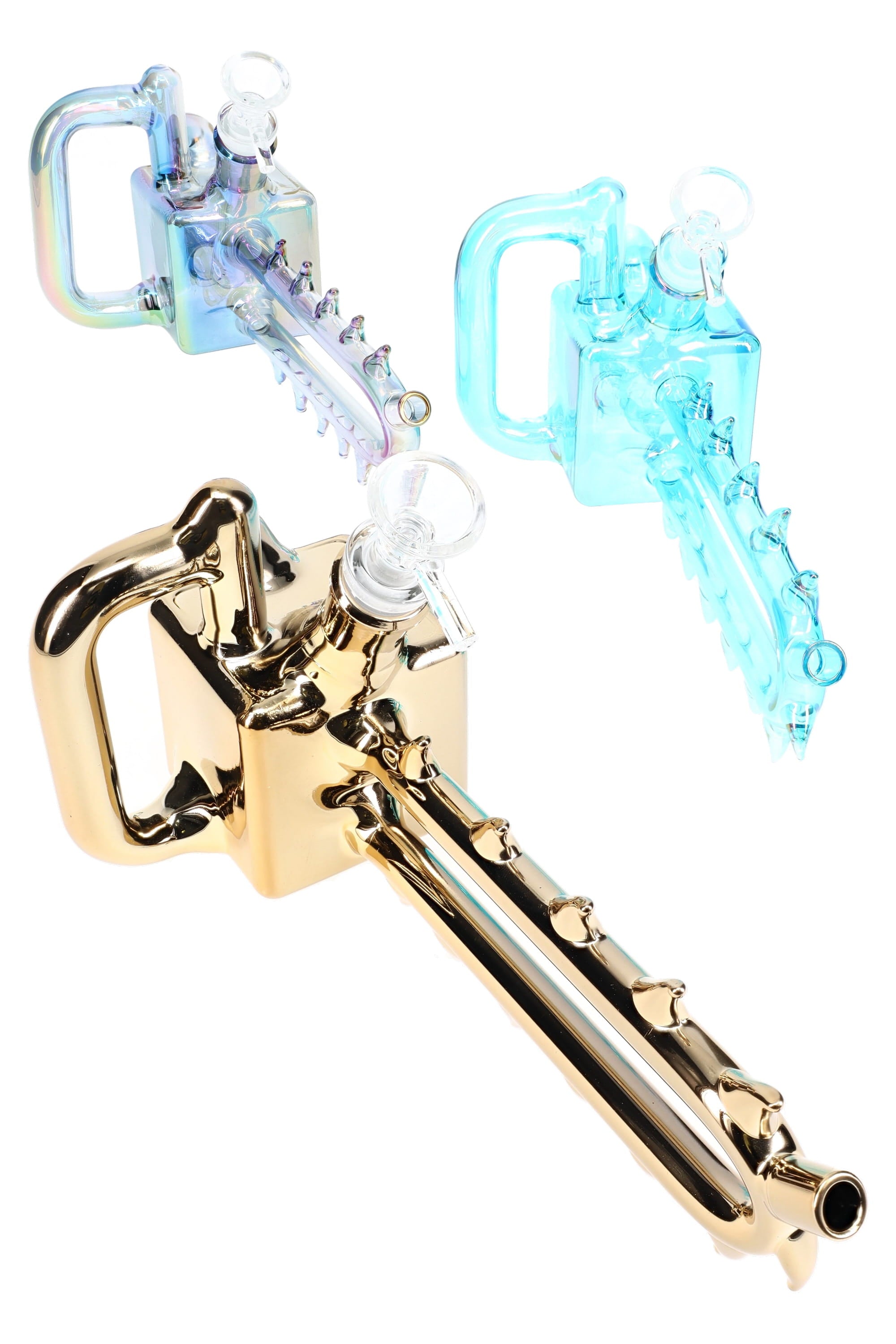Glass Chainsaw Bong “RipSaw” – Glass-on-Glass – 11″ – Assorted Colors - Discreet Smoker