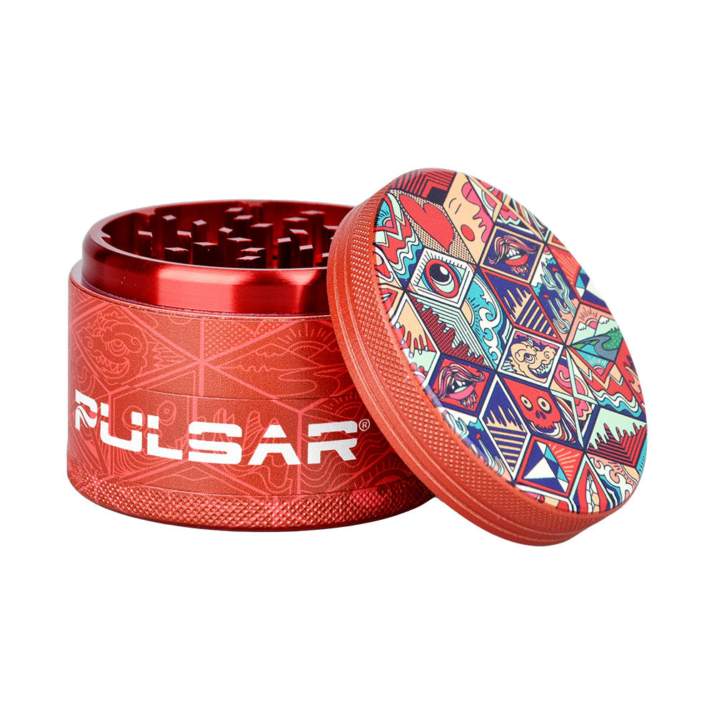 Pulsar Design Series Grinder with Side Art - Symbolic Tiles / 4pc / 2.5" - Discreet Smoker