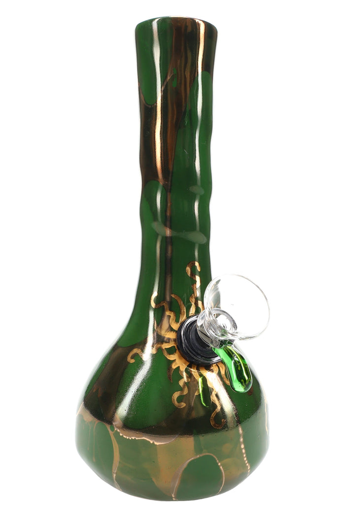 Ancient Creations Ceramics 6″ Ceramic Beaker Bong – 22K Gold – US-Made, Clover Green