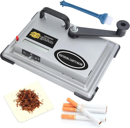 Manual Cigarette Rolling Machine Tobacco Injector for 8Mm Diameter Cigarette Tubes, Makes 80-100Mm Length Cigarettes, Portable Handheld Cigarette Maker (Silver)