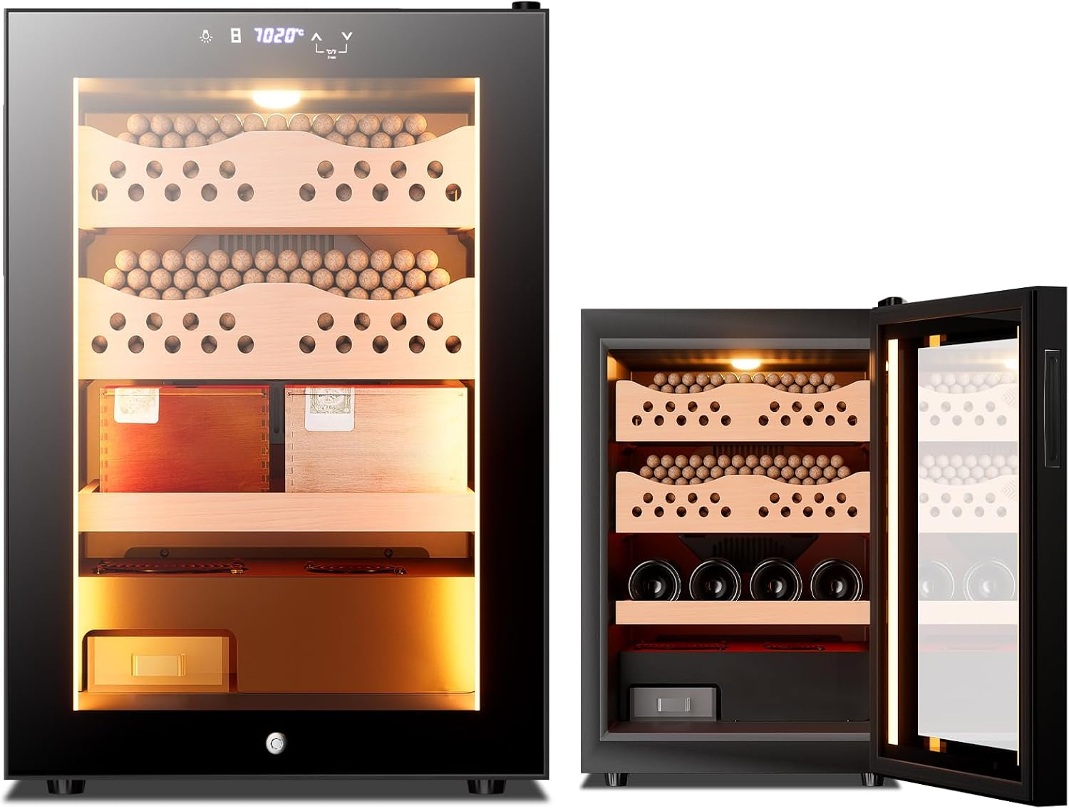 50L Electric Cigar Humidor Cabinet with 3 Cedar Wood Shelves for 300 Counts, Humidity Temperature Control, Heating & Cooling Humidor Electric Cigar Humidor Cabinet with Water Tank, Gift for Men