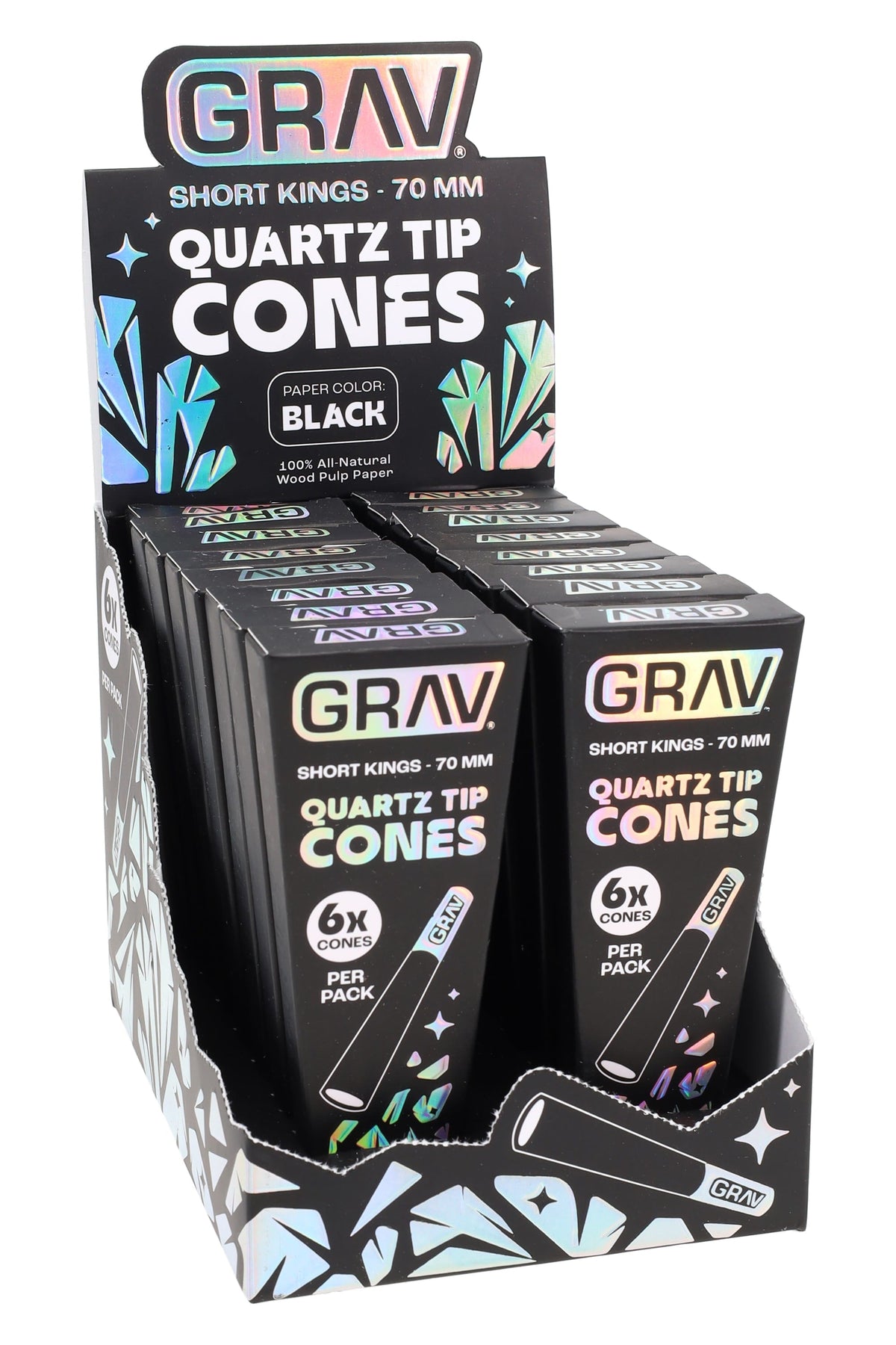 GRAV Short Kings Quartz Tip Cones – 70 mm – 6/Pack – 16-Count Display - Discreet Smoker