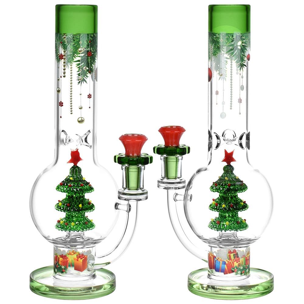 Christmas Cheer Glass Water Pipe - 11.75" / 14mm F - Discreet Smoker
