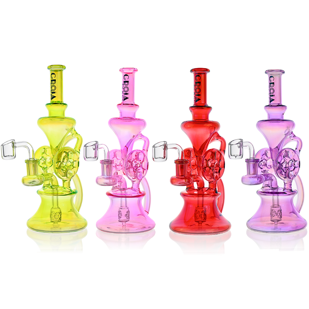 10" Dual Swiss Perc Klein Recycler Dab Rig | Croia Glass - Discreet Smoker