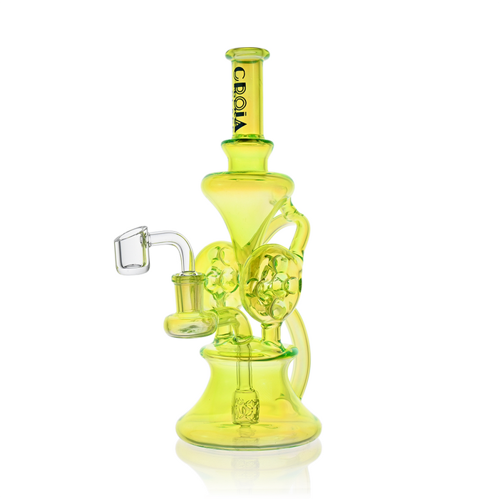 10" Dual Swiss Perc Klein Recycler Dab Rig | Croia Glass, Fluorescent Green