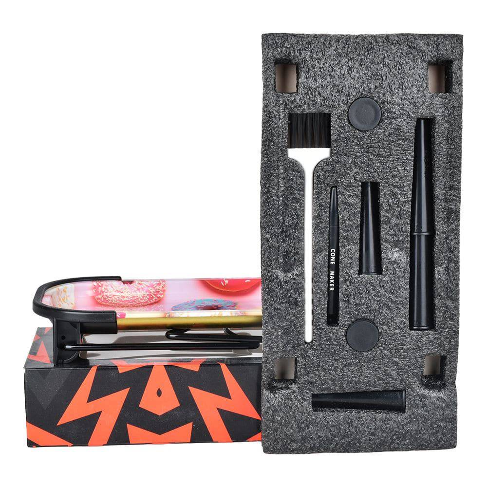 Elevated Metal Rolling Tray & Cone Loader Kit - Donut / 9.25"x 4.2" - Discreet Smoker